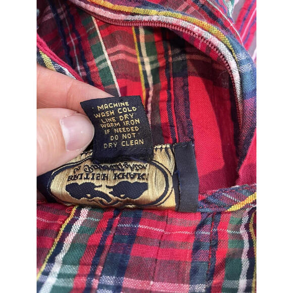 Vtg British Khaki Robert Lighton Tartan Plaid Midi Dress 6 Sleeveless Tie Waist - Picture 8 of 8